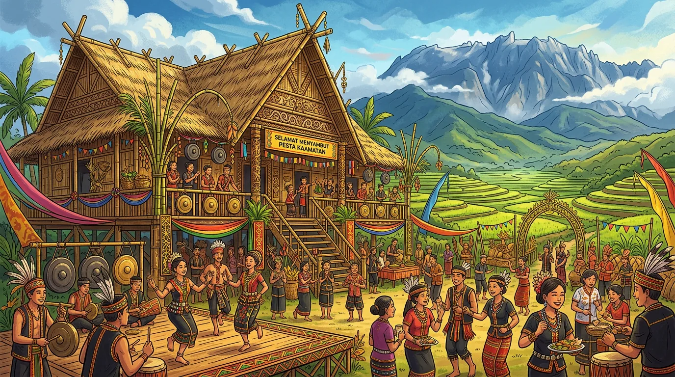 Traditional Kadazan-Dusun longhouse during harvest festival