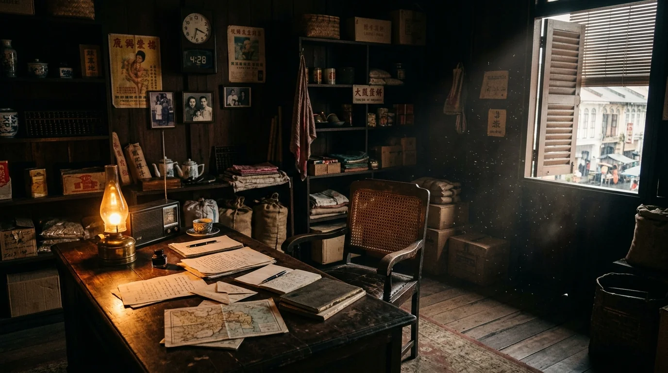 Colonial merchant office in 1940s Borneo — Albert Kwok Fen Nam, leader of the Kinabalu Guerrillas