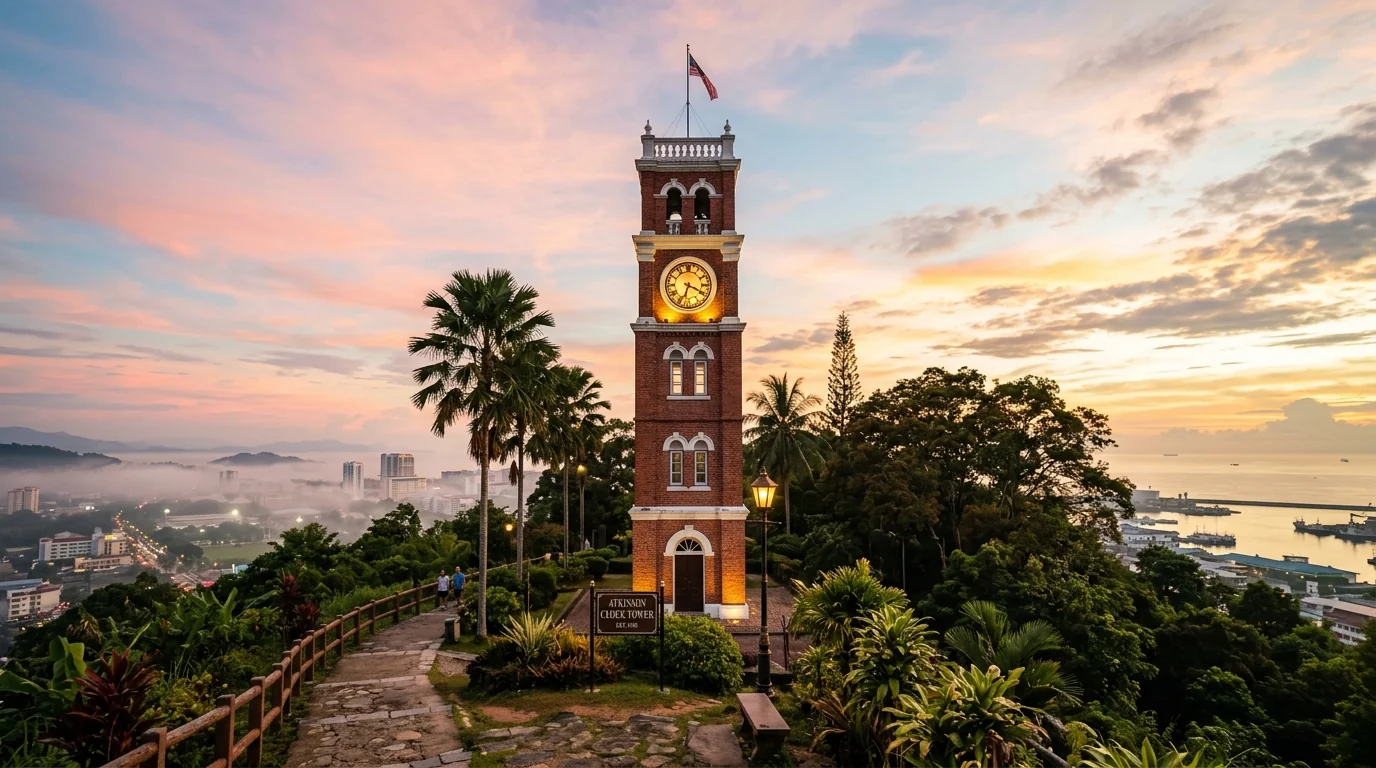 Atkinson Clock Tower at dawn in Kota Kinabalu — KK oldest colonial building