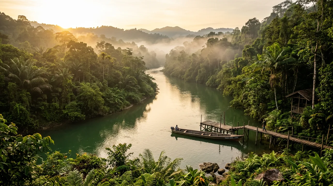 River through tropical rainforest in Beaufort, Sabah