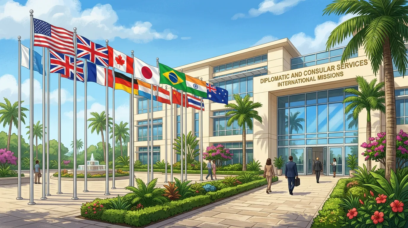 International flags at government building