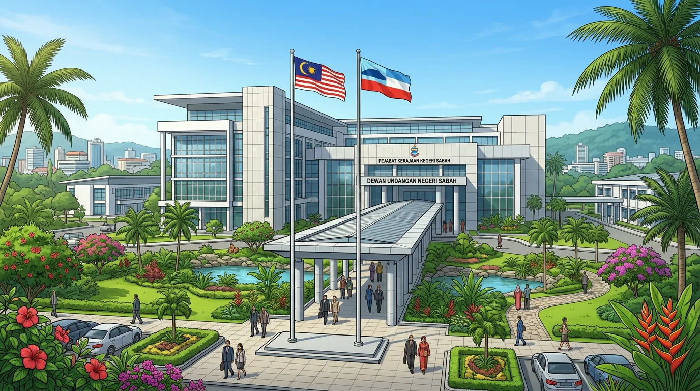 Malaysian government building with flags