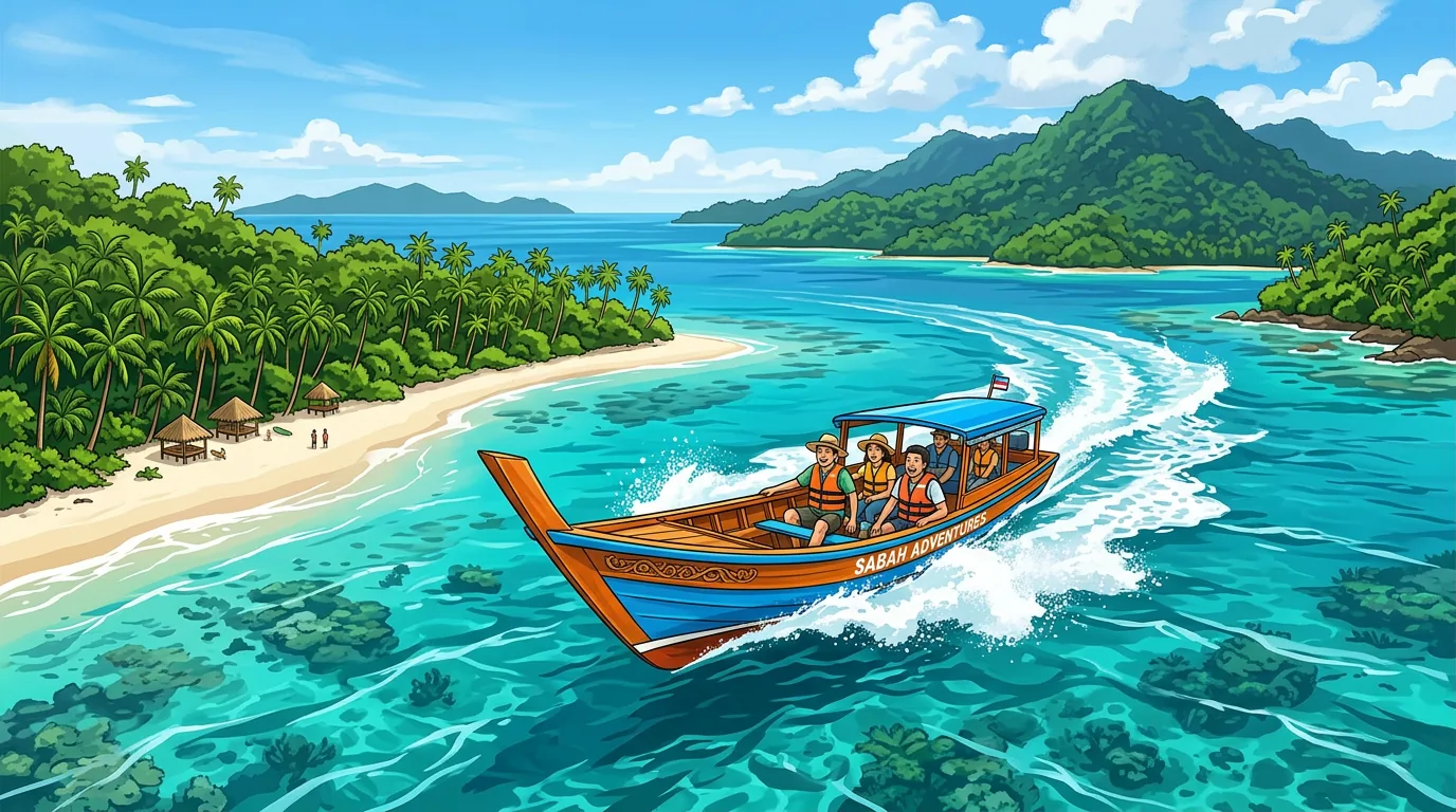 Speedboat between tropical islands