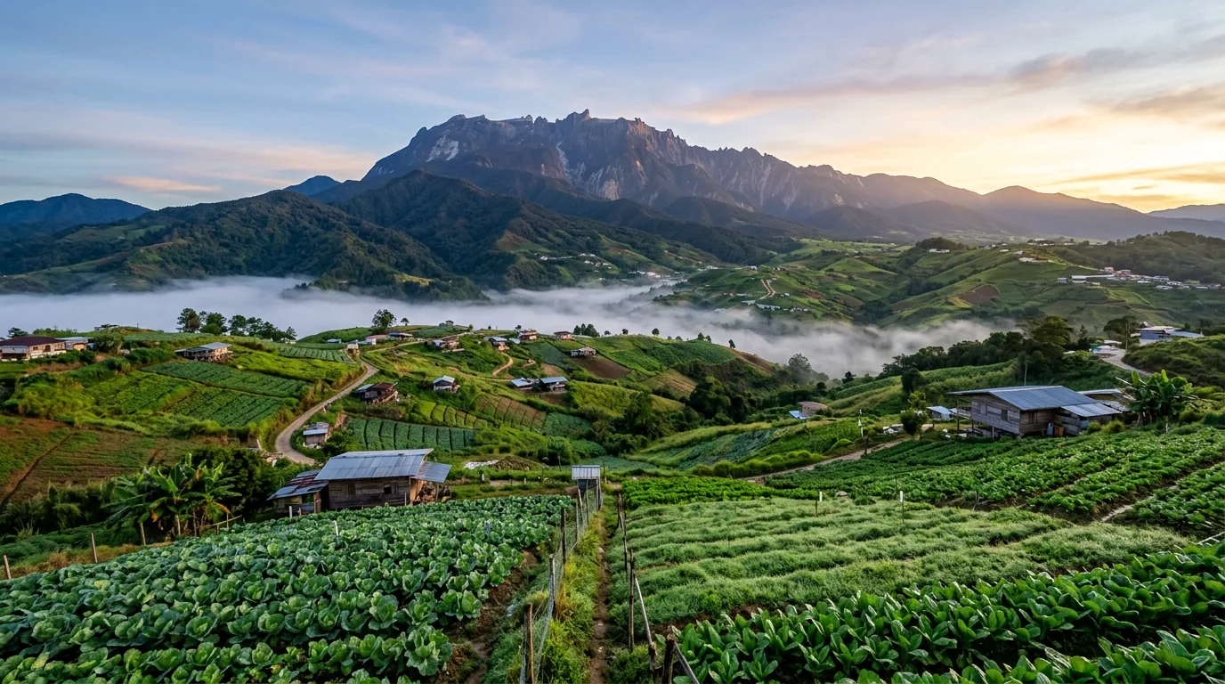 Mount Kinabalu viewed from Kundasang highland at dawn