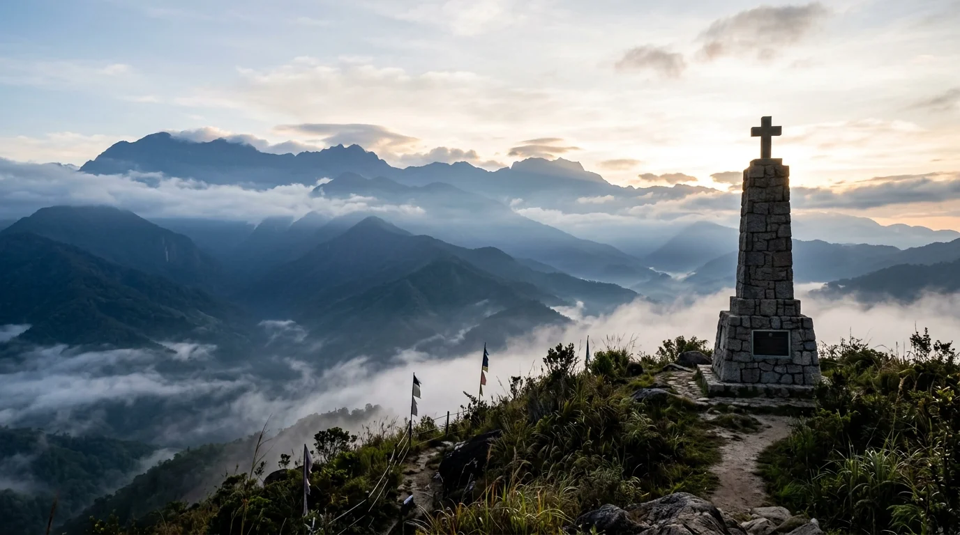 Mat Salleh Memorial Monument on a hilltop in Tambunan with Crocker Range