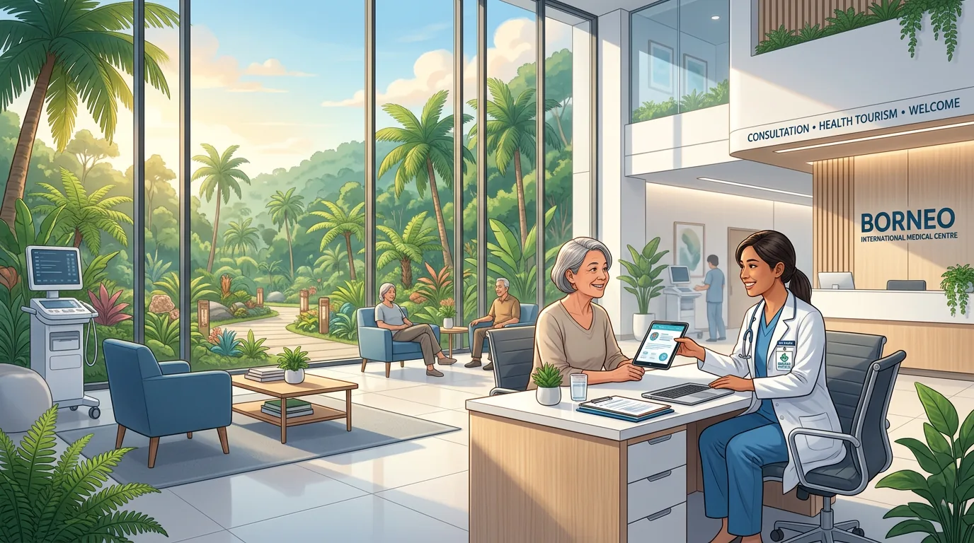Modern hospital with tropical garden