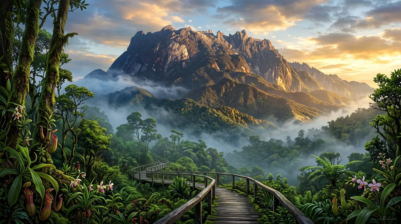 Mount Kinabalu rising above cloud forest