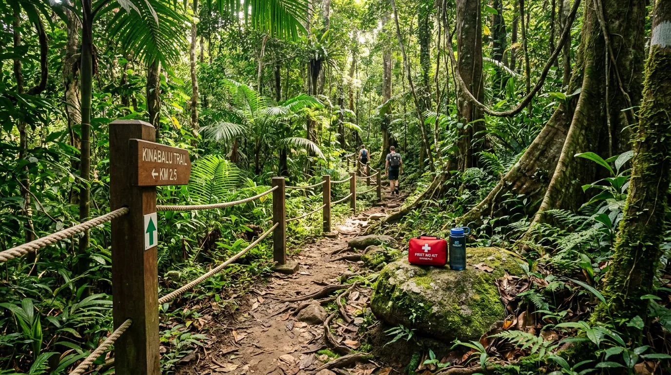 Well-maintained hiking trail through Sabah rainforest
