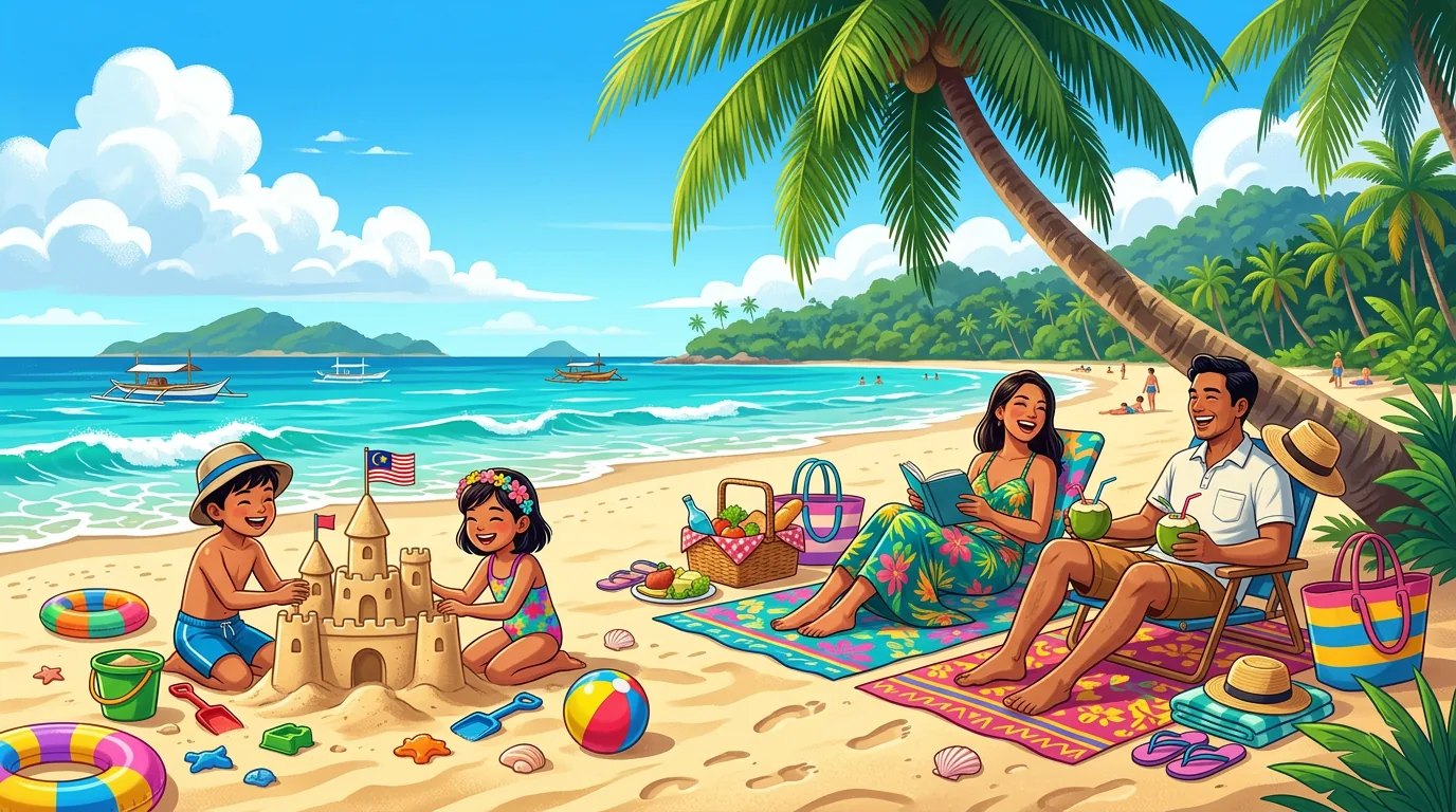 Family at tropical beach on holiday