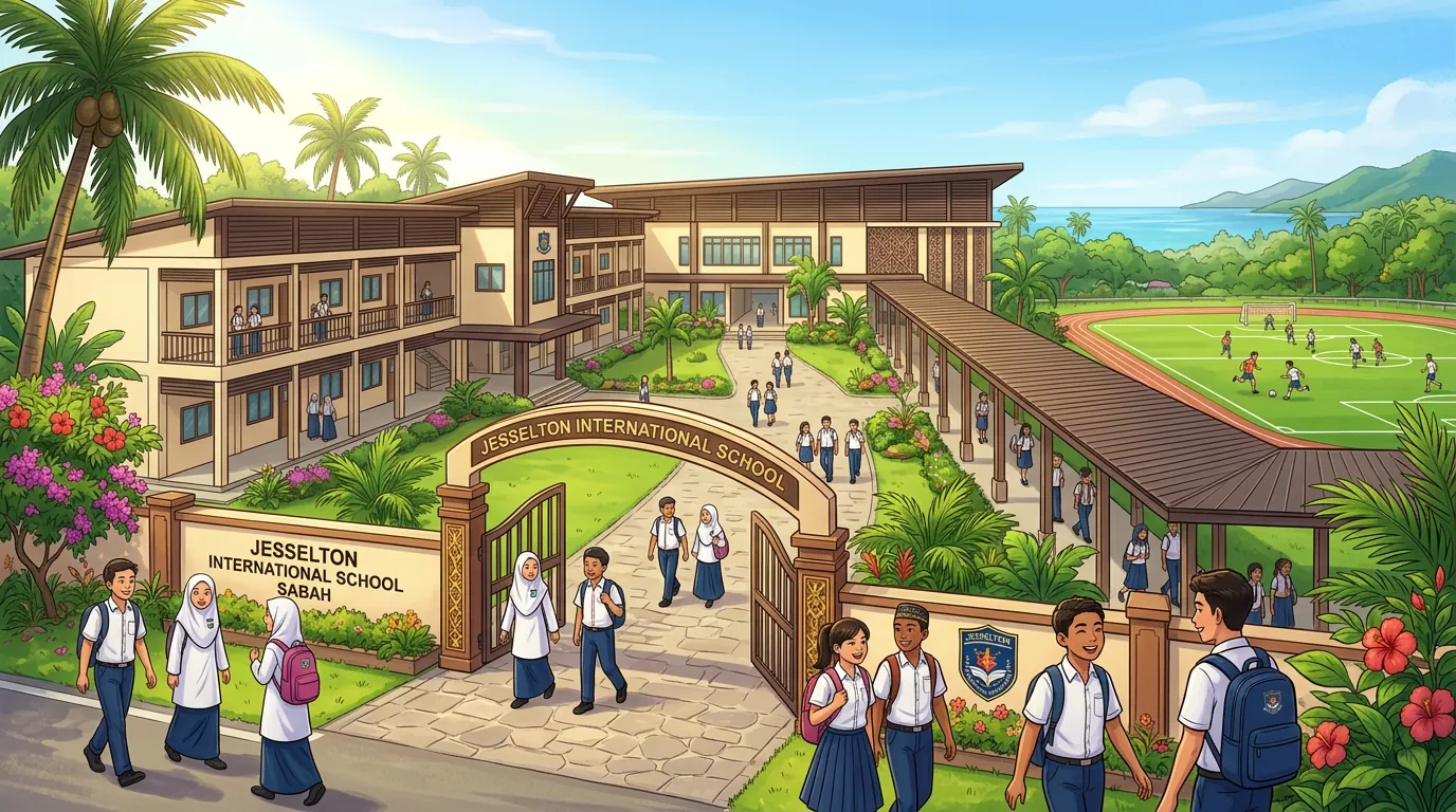 International school campus with tropical landscaping