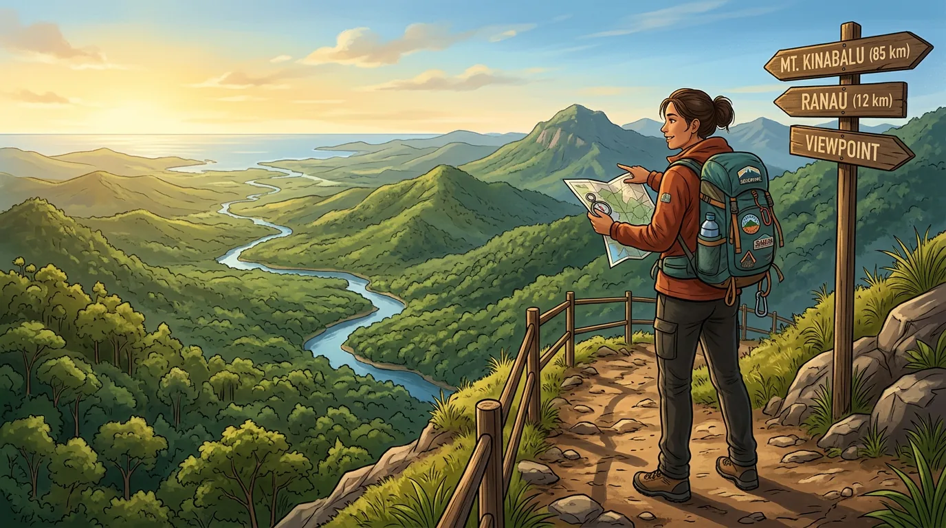 Solo traveler at scenic viewpoint over valley