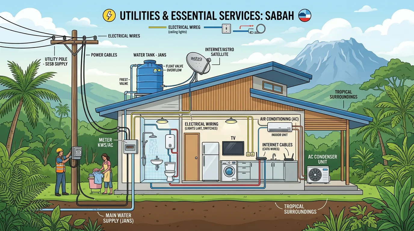 House cross-section showing utility connections