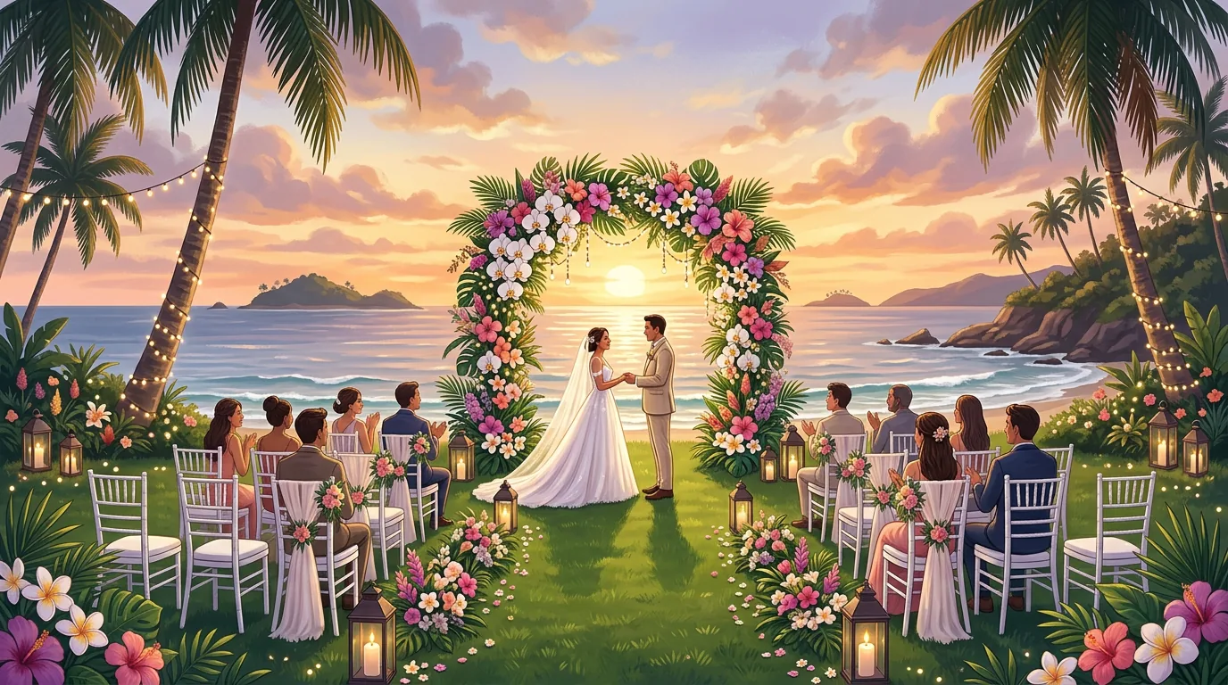 Outdoor wedding ceremony overlooking the ocean