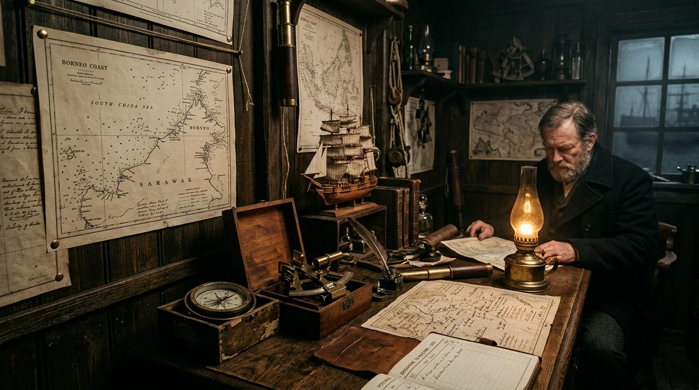 Victorian maritime study with nautical charts of Borneo — William Cowie BNCC co-founder