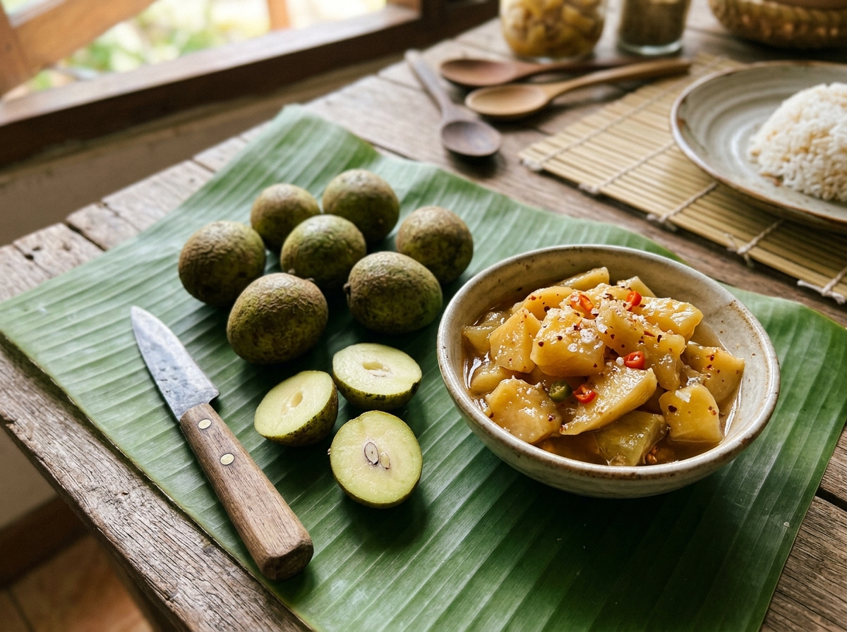 Bambangan — wild Borneo mango, whole and pickled as jeruk bambangan with lime and chili