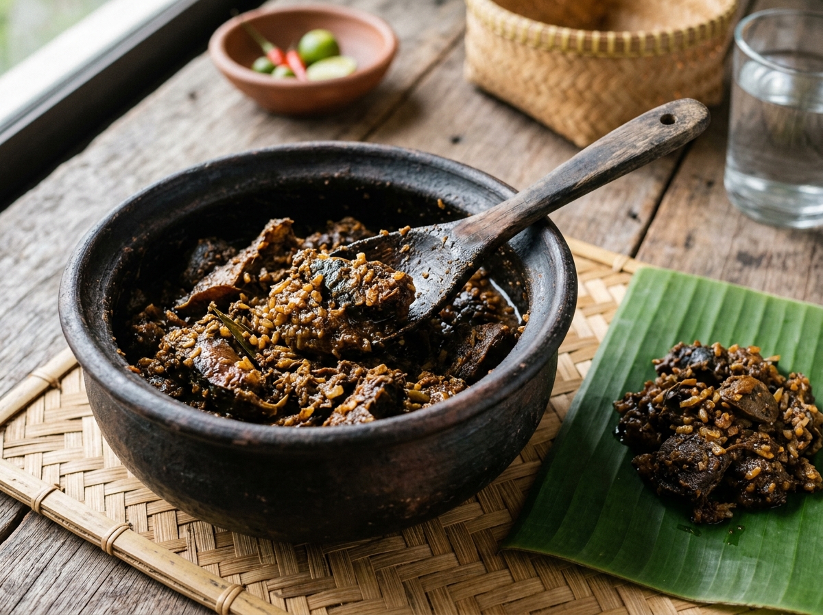 Bosou — traditional Kadazan Dusun fermented fish preserved in salted cooked rice, dark and intensely savory