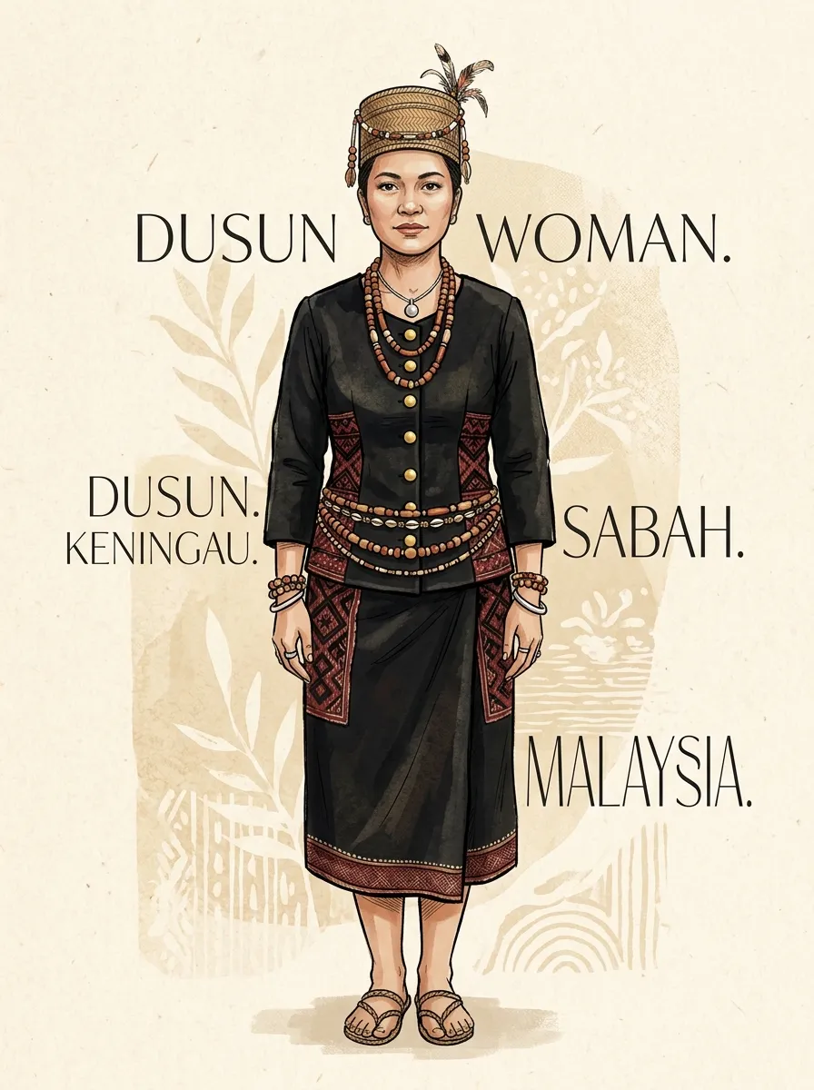 Illustration of a traditional costume from Keningau