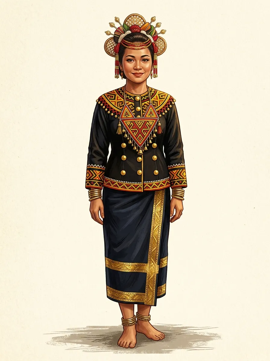 Illustration of a Kimaragang costume from Kota Marudu