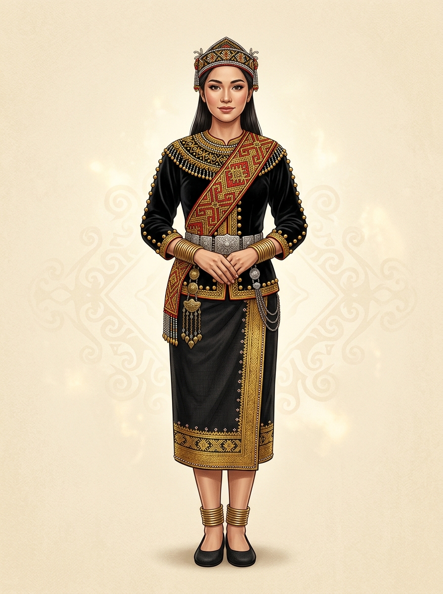 Papar Sinuangga — elaborate beadwork on shoulders and chest