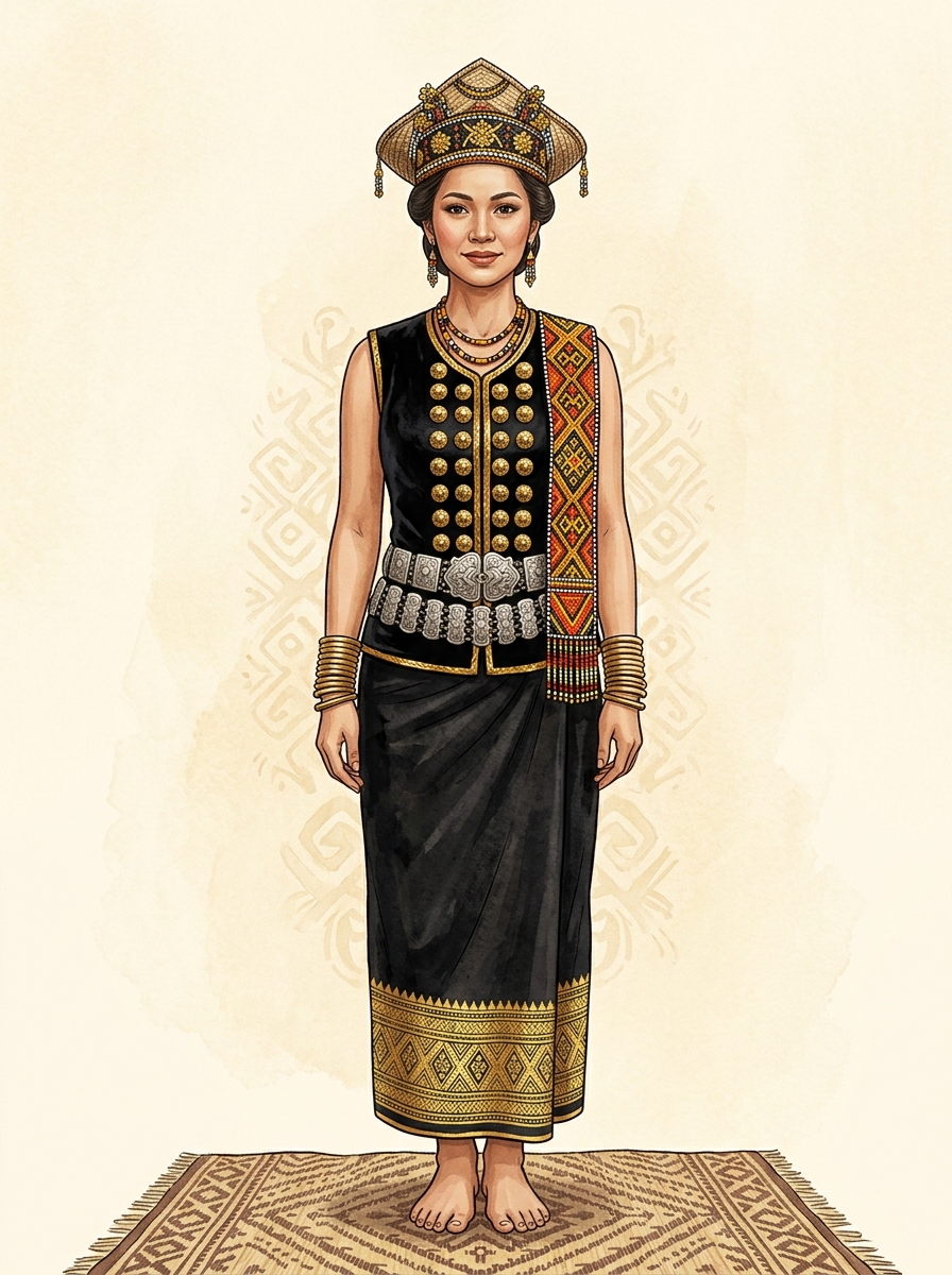 Penampang Sinuangga — the iconic gold-button black velvet costume