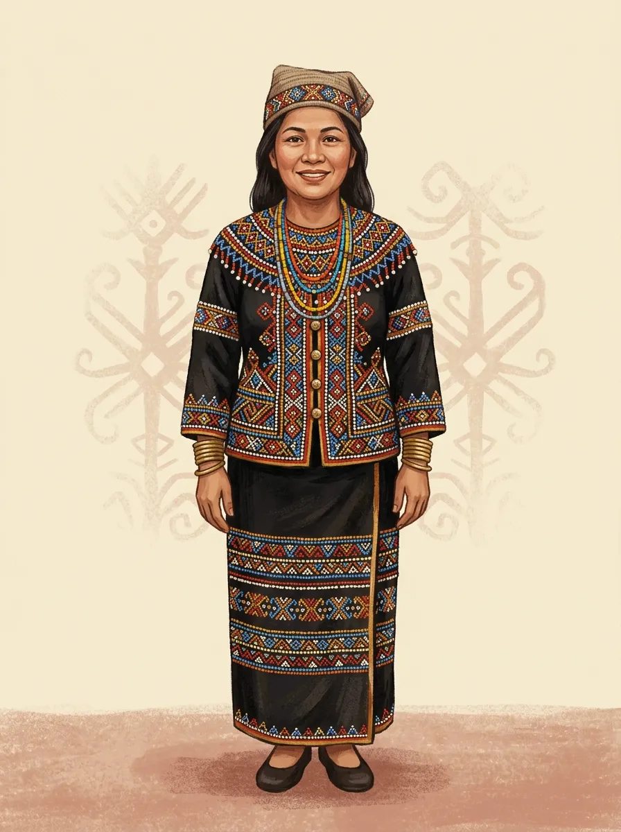 Illustration of a traditional costume from Tenom