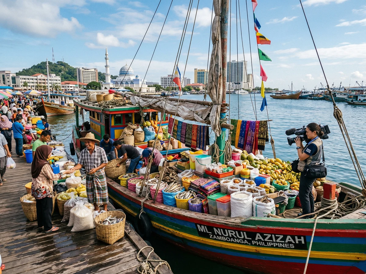 Kota Kinabalu waterfront night market with locals and tourists shopping and dining